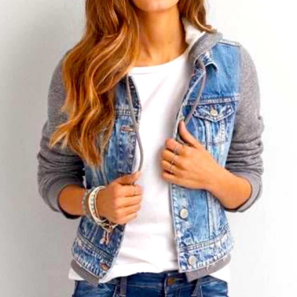 American Eagle Denim Bested Hoodie Jacket